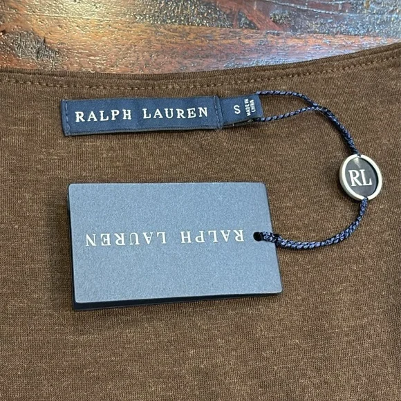 Ralph Lauren V-Neck Jersey Wool Modal Dark Brown Short Sleeve Dress Small NWT - Picture 7 of 10